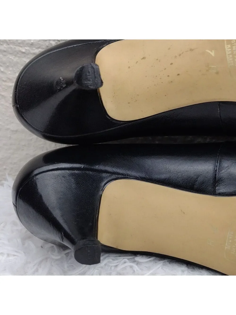 Connie Celia Black Leather Faux Bow Upper Pointed-Toe Kitten Heel Slip On Shoe